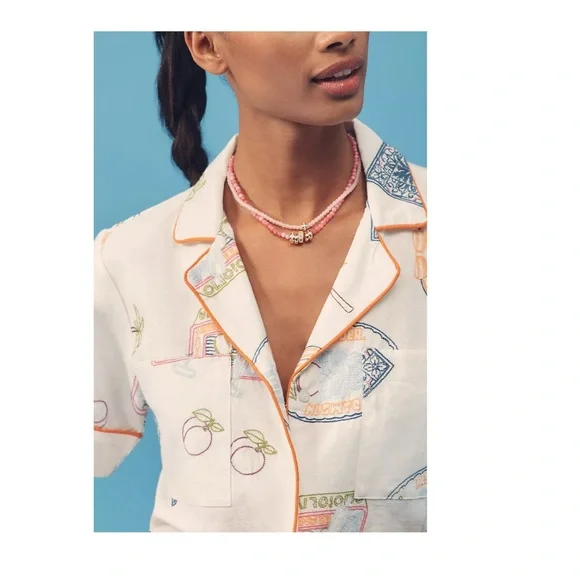 Damson Madder White Chlo Linen-Blend Embroidered Buttondown Shirt US 2 NWT - Picture 4 of 16